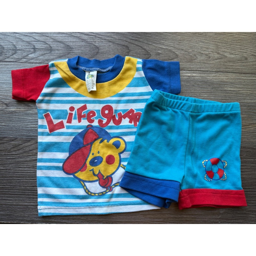 Baby Boy Lifeguard Bear‎ T Shirt Shorts Outfit Set 3 6 Months Blue Red Yellow